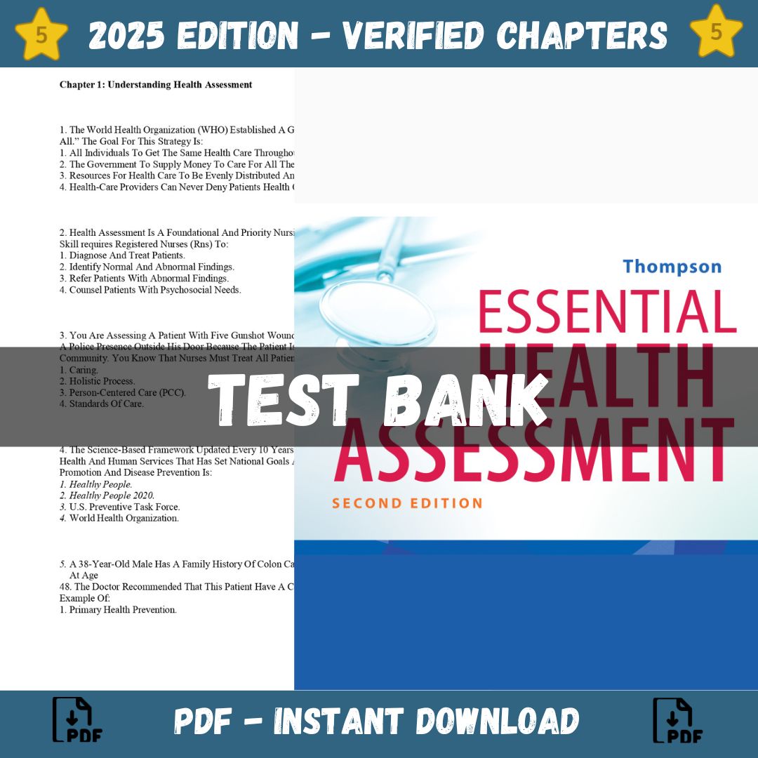 Test Bank – Essential Health Assessment 2nd Edition (Thompson, 2023)-Guide Bank Pro