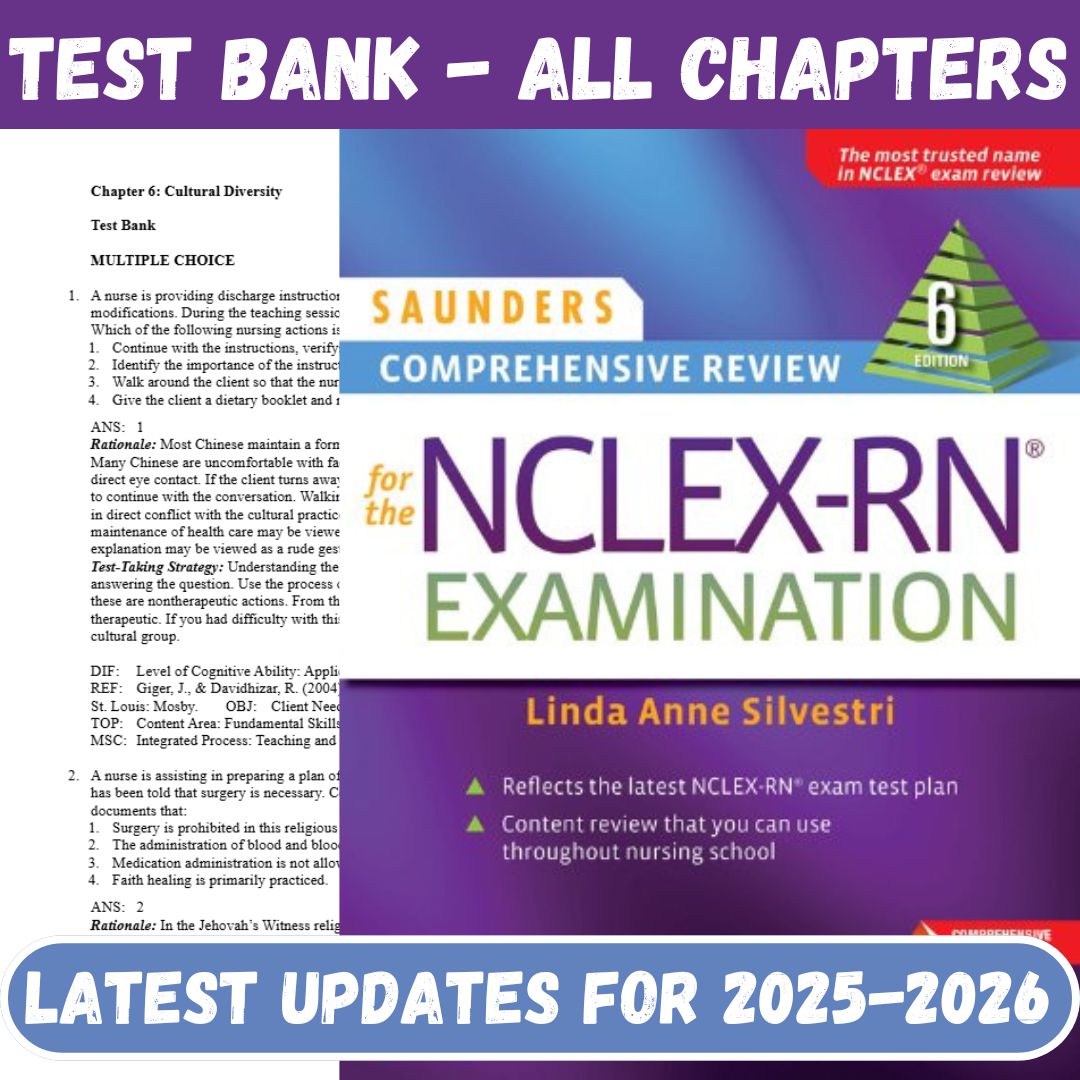 Test Bank For Saunders Comprehensive Review for the NCLEX-PN Examination 6th Edition By Silvestri-Guide Bank Pro