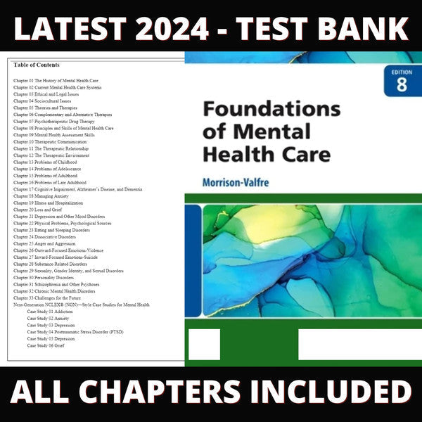 Test Bank – Foundations of Mental Health Care, 8th Edition (Morrison-Valfre, 2023), Chapter 1-32-Guide Bank Pro