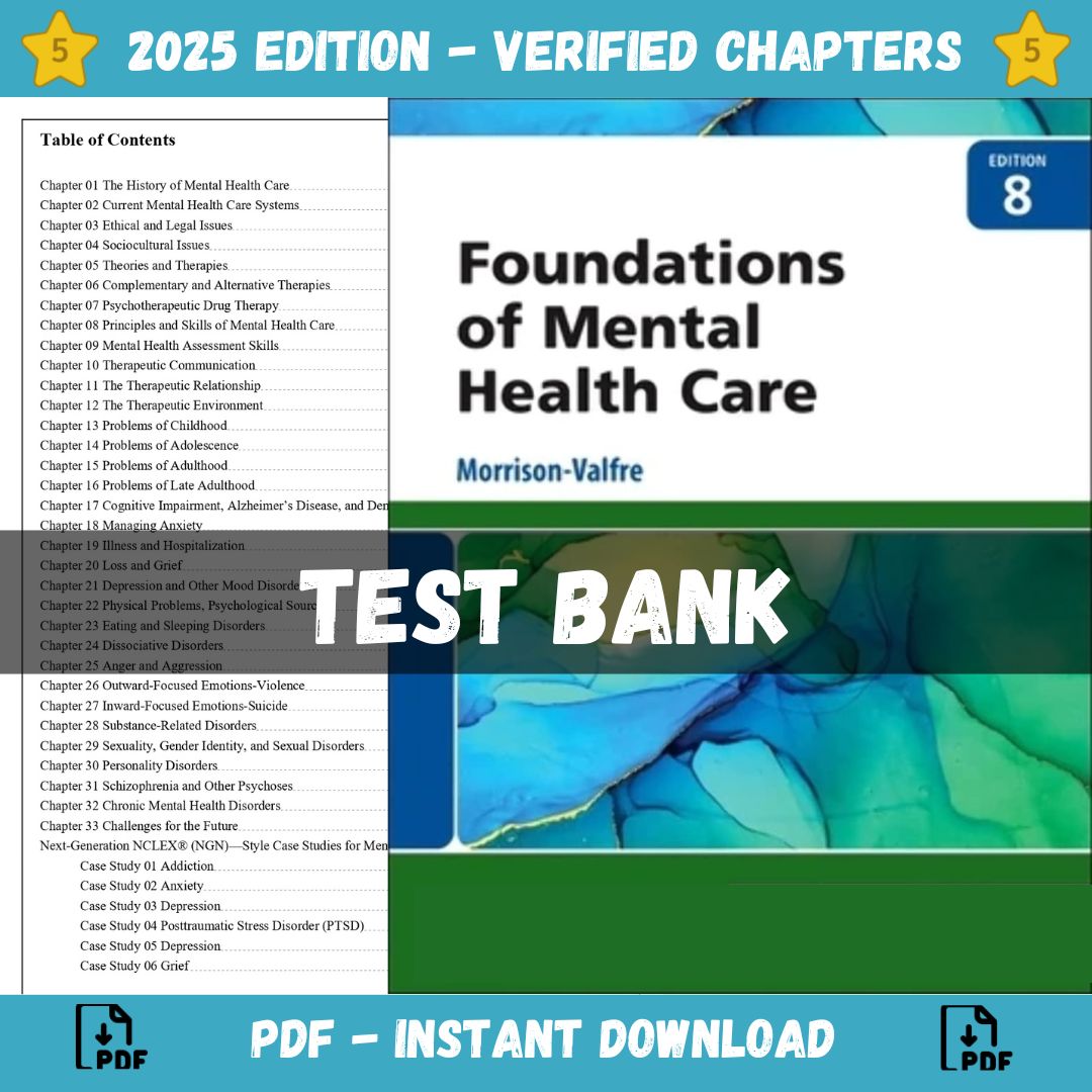 Test Bank – Foundations of Mental Health Care, 8th Edition (Morrison-Valfre, 2023)-Guide Bank Pro