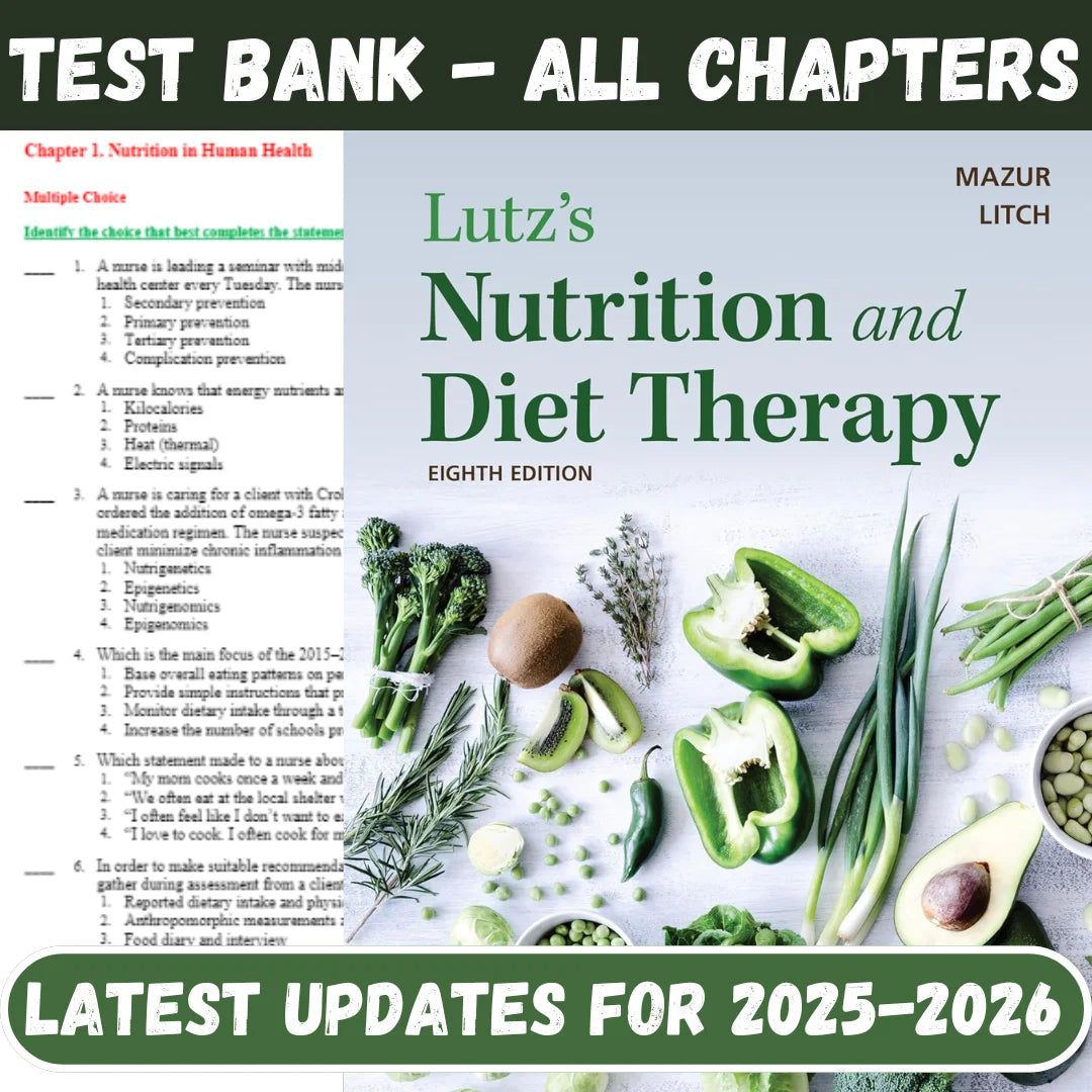 Test Bank for Lutz’s Nutrition and Diet Therapy Eighth Edition by Nancy A-Guide Bank Pro