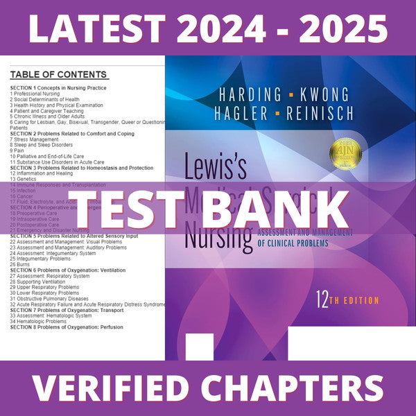 Test bank - Lewis's Medical-Surgical Nursing 12th Edition (Harding, 2023), All Chapters-Guide Bank Pro