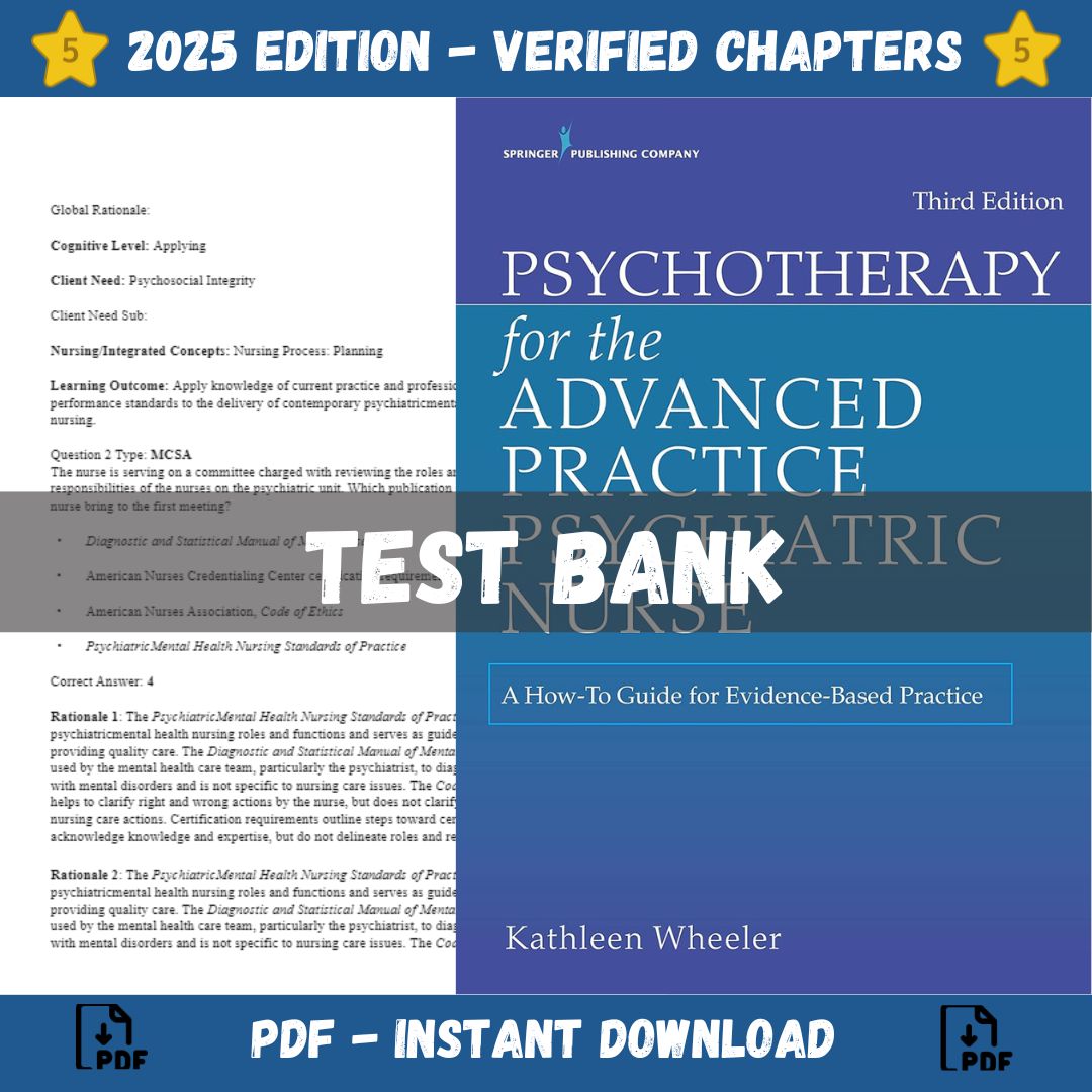 Test bank – Psychotherapy for the Advanced Practice Psychiatric Nurse 3rd Edition (Wheeler, 2021)-Guide Bank Pro