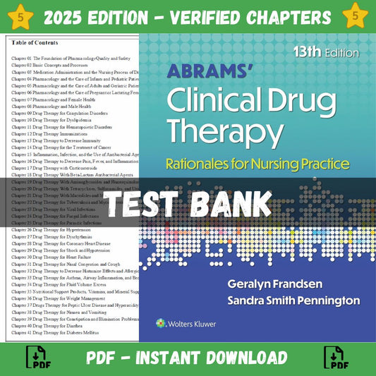 Test Bank – Abrams’ Clinical Drug Therapy Rationales for Nursing Practice, 13th Edition (Frandsen, 2025)-Guide Bank Pro