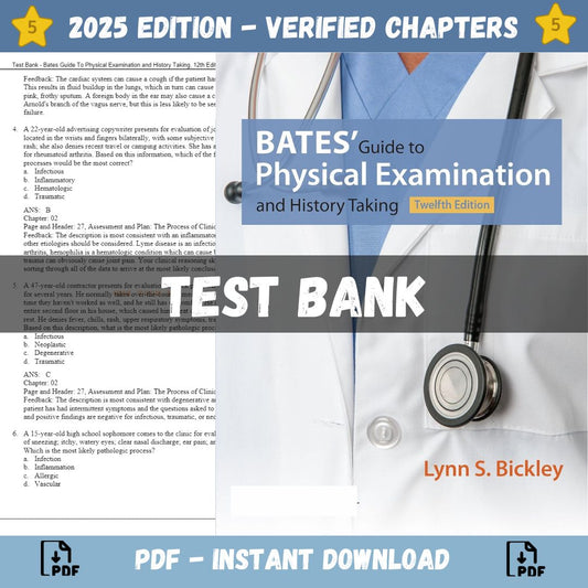 Test Bank – Bates Guide To Physical Examination and History Taking, 12th Edition (Bickley, 2017)-Guide Bank Pro