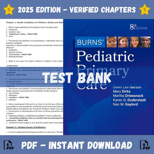 Test Bank – Burns’ Pediatric Primary Care, 8th Edition (Lee Garzon, 2024)-Guide Bank Pro