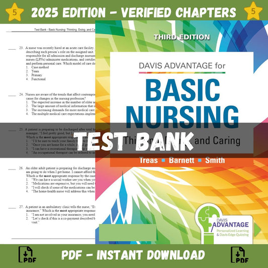 Test Bank – Davis Advantage: Basic Nursing-Thinking, Doing, and Caring, 3rd Edition (Treas, 2022)-Guide Bank Pro