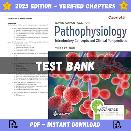 Test Bank – Davis Advantage for Pathophysiology: Introductory Concepts and Clinical Perspectives 3rd Edition, (Theresa Capriotti, 2024)-Guide Bank Pro