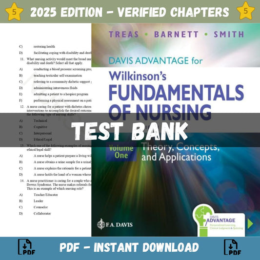Test Bank – Davis Advantage for Wilkinson’s Fundamentals of Nursing (2 Volume Set): Theory, Concepts, and Applications 5th Edition, ( Leslie S. Treas, 2024)-Guide Bank Pro