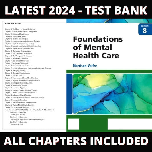 Test Bank – Foundations of Mental Health Care, 8th Edition (Morrison-Valfre, 2023), Chapter 1-32-Guide Bank Pro