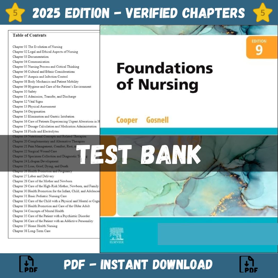 Test Bank – Foundations of Nursing, 9th Edition (Cooper, 2023)-Guide Bank Pro