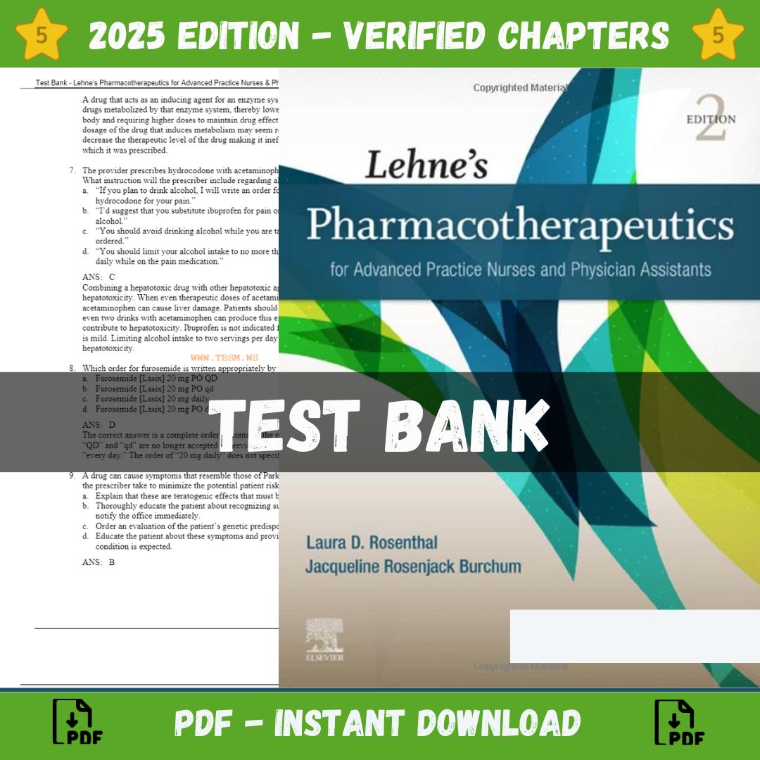 Test Bank – Lehnes Pharmacotherapeutics for Advanced Practice Nurses and Physician Assistants, 2nd Edition (Rosenthal, 2021)-Guide Bank Pro