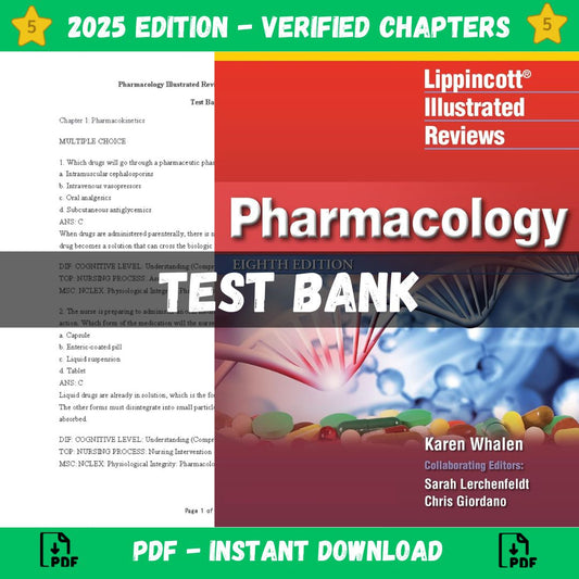 Test Bank – Lippincott Illustrated Reviews Pharmacology 8th Edition ( Whalen, 2022)-Guide Bank Pro