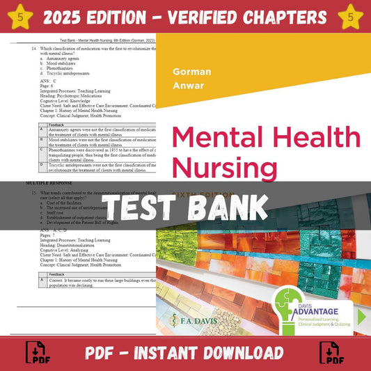 Test Bank – Mental Health Nursing, 6th Edition (Gorman, 2023)-Guide Bank Pro