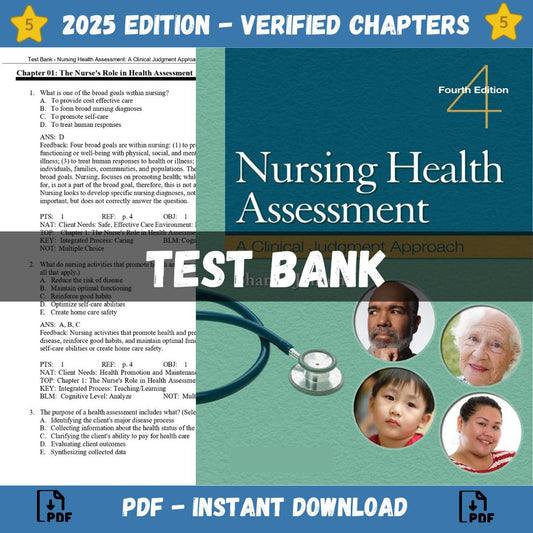 Test Bank – Nursing Health Assessment A Clinical Judgment Approach, 4th Edition (Jensen, 2023)-Guide Bank Pro