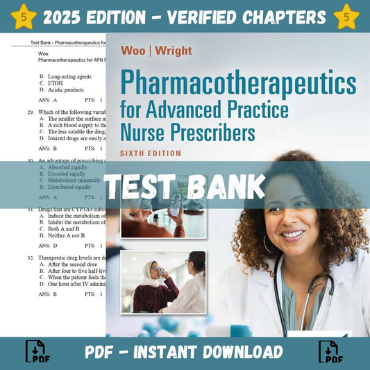 Test Bank – Pharmacotherapeutics for Advanced Practice Nurse Prescribers, 6th Edition (Woo, 2024)-Guide Bank Pro