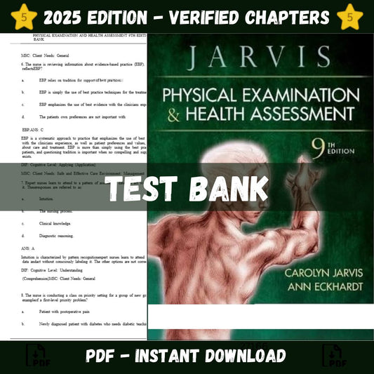 Test Bank – Physical Examination and Health Assessment, 9th Edition (Carolyn Jarvis, 2023)-Guide Bank Pro