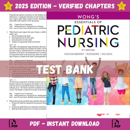 Test Bank -Wong’s Essentials of Pediatric Nursing 11th Edition (Hockenberry, 2022-Guide Bank Pro