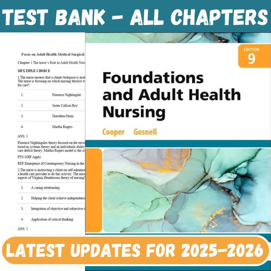 Test Bank for Foundations and Adult Health Nursing, 9th Edition by Cooper-Guide Bank Pro