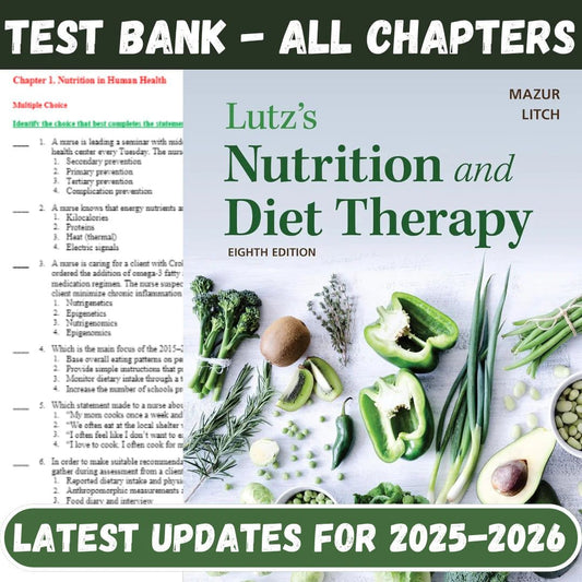 Test Bank for Lutz’s Nutrition and Diet Therapy Eighth Edition by Nancy A-Guide Bank Pro