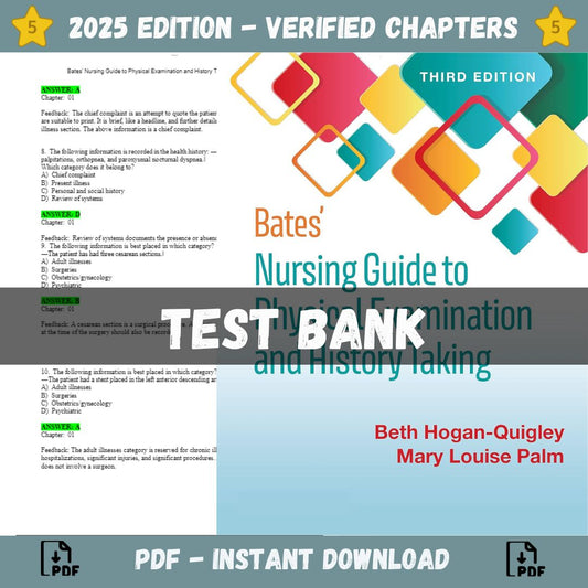 Test bank – Bates Nursing Guide to Physical Examination and History Taking 3rd Edition (Hogan-Quigl, 2021)-Guide Bank Pro