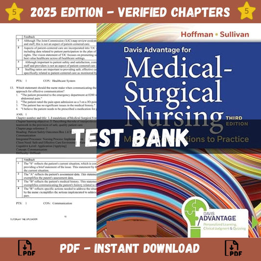 Test bank – Davis Advantage for Medical-Surgical Nursing Making Connections to Practice, 3rd Edition (Sullivan Hofman, 2023)-Guide Bank Pro