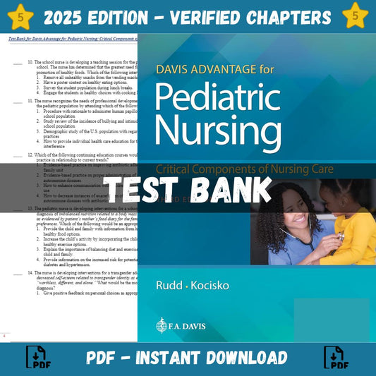 Test bank – Davis Advantage for Pediatric Nursing Critical Components of Nursing Care 3rd Edition (Kathryn Rudd, 2023)-Guide Bank Pro