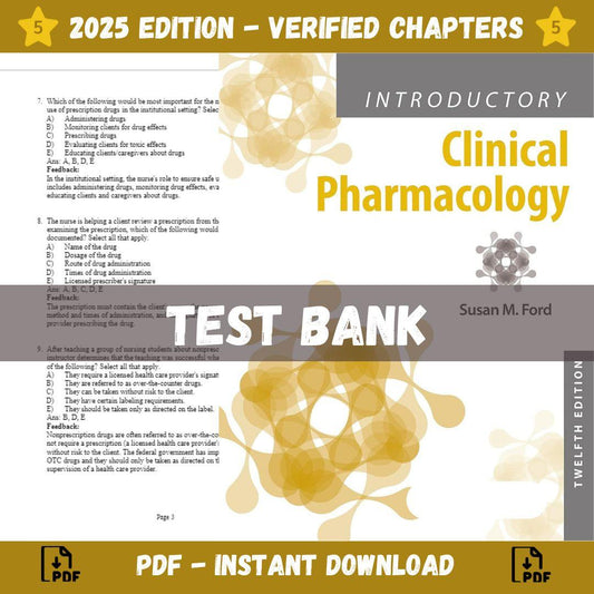 Test bank – Introductory Clinical Pharmacology 12th Edition (Ford, 2022)-Guide Bank Pro