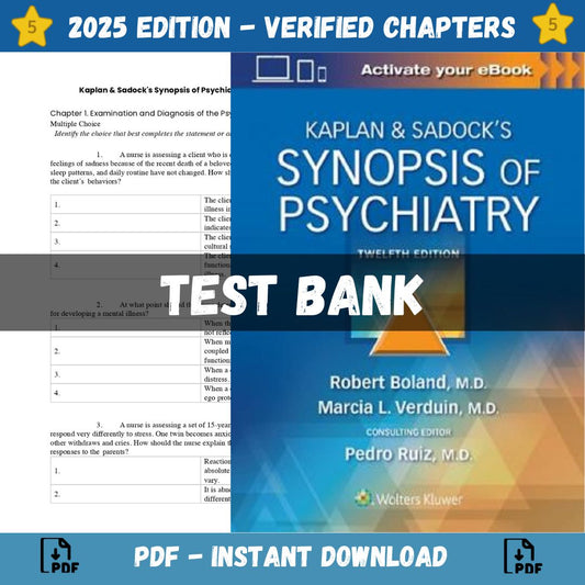 Test bank – Kaplan and Sadock’s Synopsis of Psychiatry 12th Edition (Boland, 2022)-Guide Bank Pro