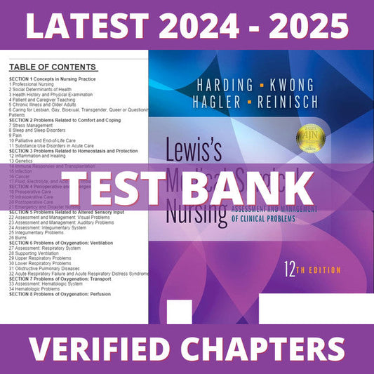 Test bank - Lewis's Medical-Surgical Nursing 12th Edition (Harding, 2023), All Chapters-Guide Bank Pro