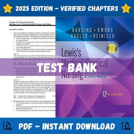Test bank – Lewis’s Medical-Surgical Nursing 12th Edition (Harding, 2023)-Guide Bank Pro