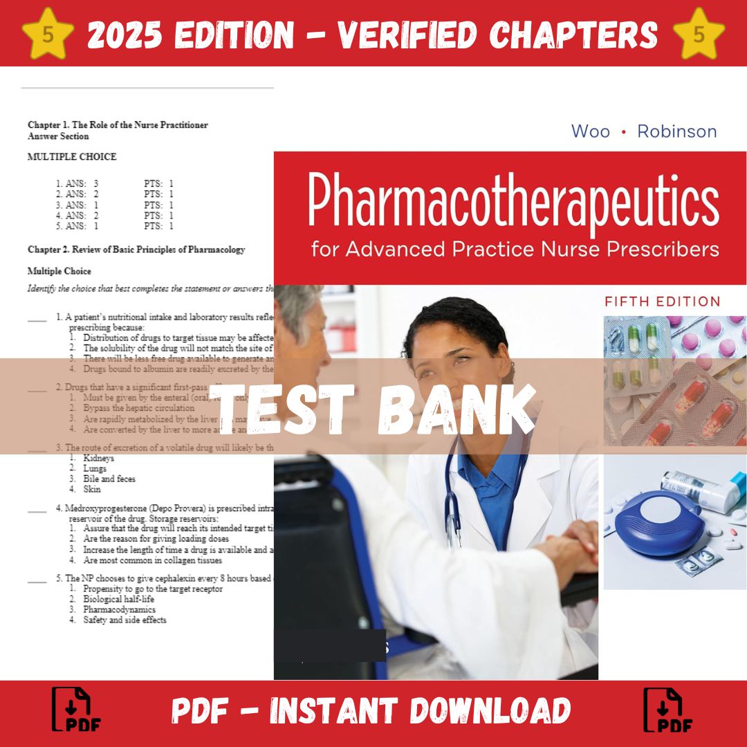 Test bank – Pharmacotherapeutics for Advanced Practice Nurse Prescribers 5th Edition (Robinson, 2020)-Guide Bank Pro